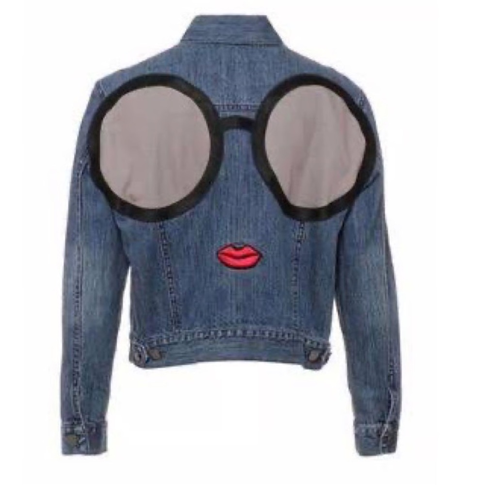 Alice + Olivia Denim Jacket with Eyeglasses and lips embroidered in the back XS